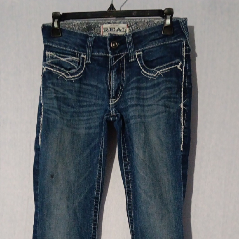 Ariat REAL Boot Cut Jeans with Vintage Distress 27 R Embroidered Cowgirl Comfort